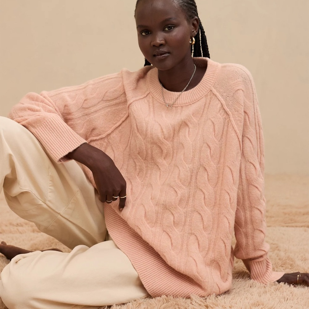 Aerie Soft dusty  Pink Cable Knit Sweater ultra soft‎ unreal oversized